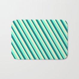 [ Thumbnail: Aquamarine, Teal & Light Yellow Colored Stripes/Lines Pattern Bath Mat ]