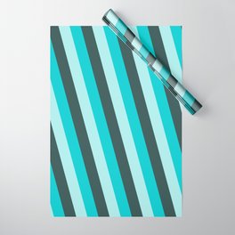 [ Thumbnail: Turquoise, Dark Slate Gray, and Dark Turquoise Colored Lined Pattern Wrapping Paper ]