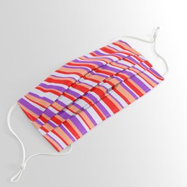 [ Thumbnail: Red, Lavender, Dark Orchid & Light Salmon Colored Pattern of Stripes Face Mask ]