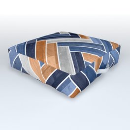 Herringbone Pattern in Navy Blue and Orange Outdoor Floor Cushion