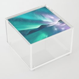 Aurora boralis - polar lights - illustration of admiration of the wonderful landscape with mountains, sky and sea. Acrylic Box