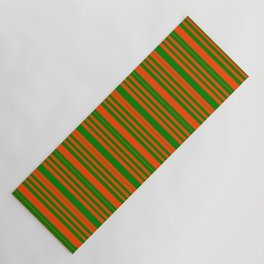 [ Thumbnail: Red & Green Colored Pattern of Stripes Yoga Mat ]