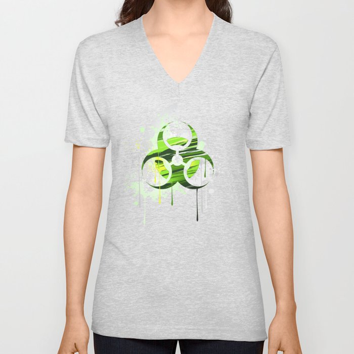 Symbol of Biological Danger Drawn with Paint V Neck T Shirt