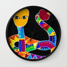 Colourful snake folk art mythology spirit animal Wall Clock