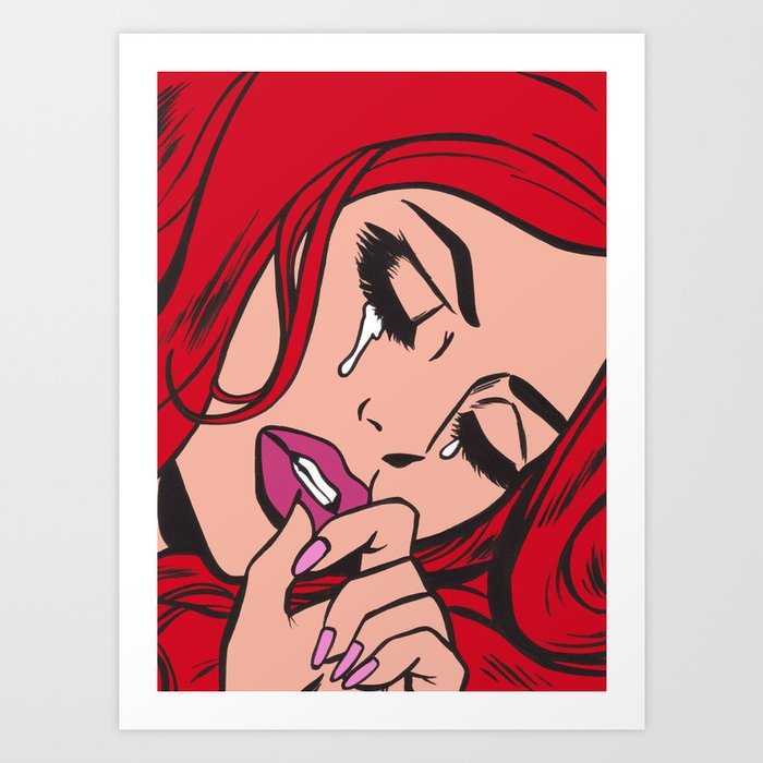 Red Sad Girl Art Print