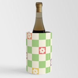 Colorful Flowers Green Check  Wine Chiller