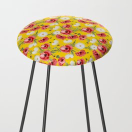 Daisy and Poppy Seamless Pattern on Yellow Background Counter Stool