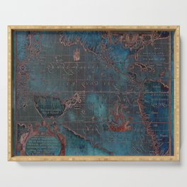 Antique Map Teal Blue and Copper Serving Tray