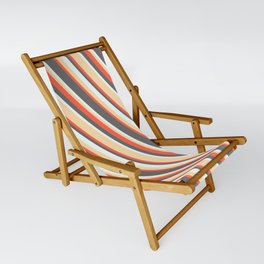 [ Thumbnail: Tan, Red, Dim Gray & Mint Cream Colored Stripes/Lines Pattern Sling Chair ]