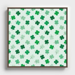 Seamless background with lucky clovers Framed Canvas