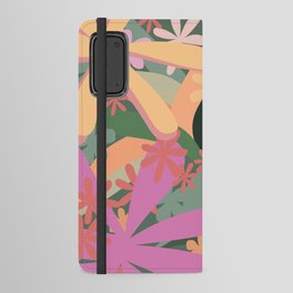 Floral Jungle Colorful Art Design Pattern in Light Green Pink and Orange  Android Wallet Case