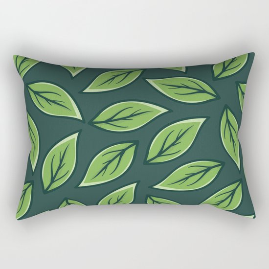 Green Leaf Pattern Rectangular Pillow