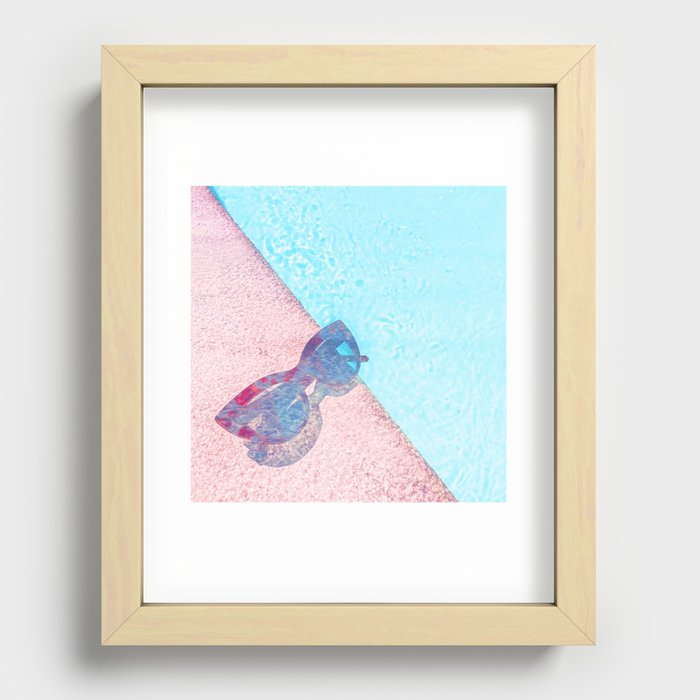 glasses poolside blue and pink impressionism painted realistic still life Recessed Framed Print