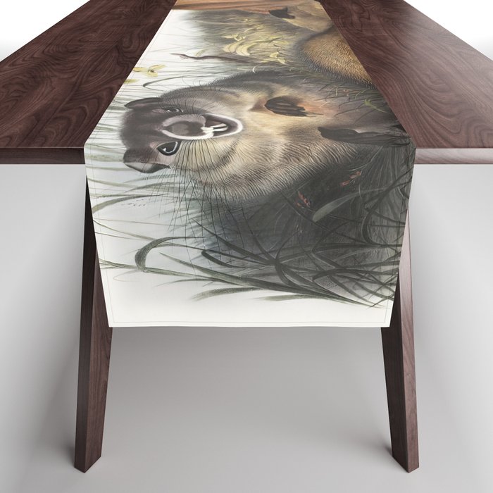 Woodchuck (Arctomys monax) from the viviparous quadrupeds of North America (1845) illustrated by john james audubon Table Runner
