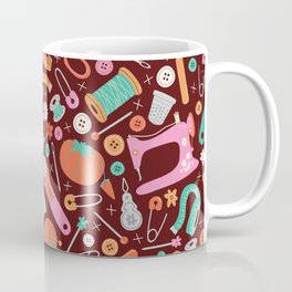 Sewing Notions Coffee Mug | Thread, Artsandcrafts, Graphicdesign, Sewingtools, Vector, Curated, Seamstress, Craft, Illustration, Pattern 