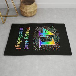 [ Thumbnail: 41st Birthday - Fun Rainbow Spectrum Gradient Pattern Text, Bursting Fireworks Inspired Background Rug ]