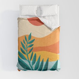 Mountain Sunset Colorful Landscape Illustration Comforter