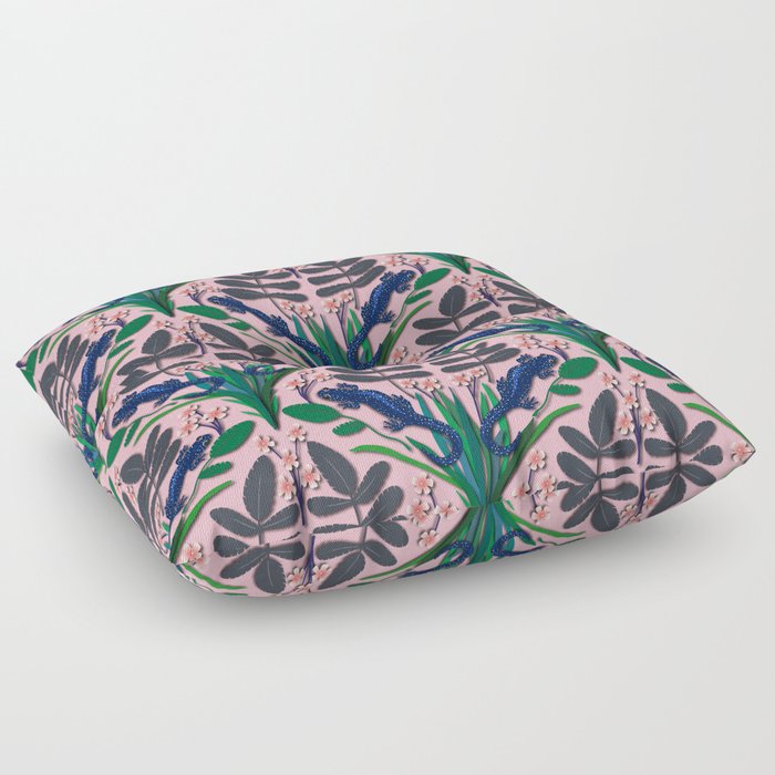 Blue spotted salamander pattern in peach Floor Pillow