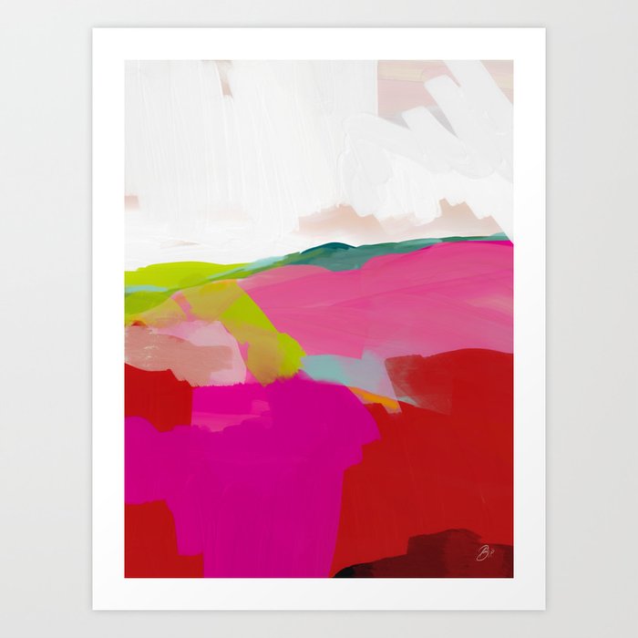 landscape in red with pink abstract art Art Print
