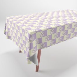 Smiley Faces On Checkerboard (Yellow Beige & Lilac)  Tablecloth