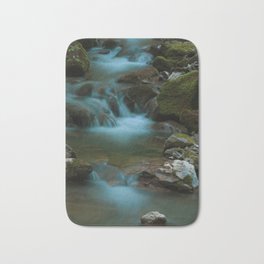 Mountain water Bath Mat | Water, Digital, Flowingwater, Clearwater, Moss, Blue, Photo, Nature, Stonewithmoss, Rivulet 