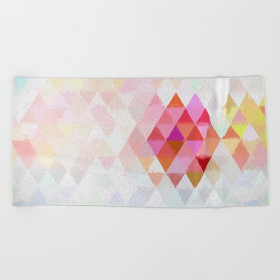 Abstract pink pastell triangle pattern- Watercolor illustration Beach Towel