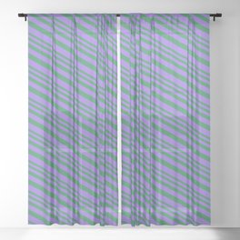 [ Thumbnail: Sea Green and Purple Colored Lined Pattern Sheer Curtain ]