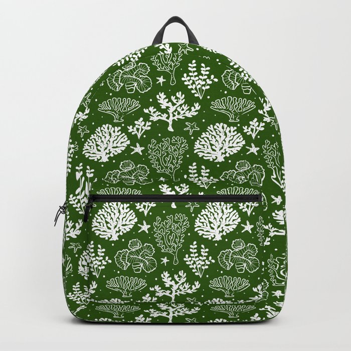 Green And White Coral Silhouette Pattern Backpack