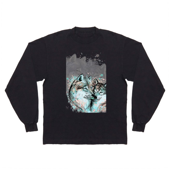 Wolves Teal Shadowed Long Sleeve T Shirt