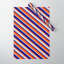 [ Thumbnail: Red, Light Grey, and Blue Colored Lined Pattern Wrapping Paper ]