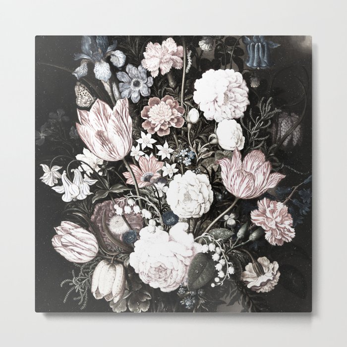 Vintage Floral Art, Dark Flower, Bouquet of flowers, Vintage Painting Metal Print