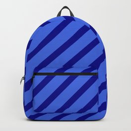 [ Thumbnail: Royal Blue & Dark Blue Colored Stripes Pattern Backpack ]