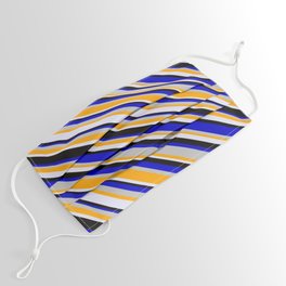 [ Thumbnail: Eye-catching Blue, Grey, Orange, Lavender, and Black Colored Stripes/Lines Pattern Face Mask ]
