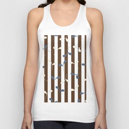 Cute Leaves on Brown and White Stripes Unisex Tank Top