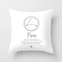 Pisces Zodiac| Black & White Throw Pillow