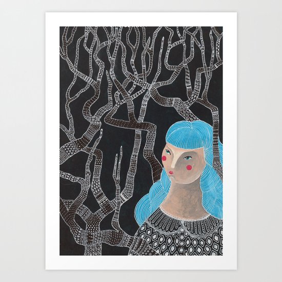 Lady in the woods Art Print