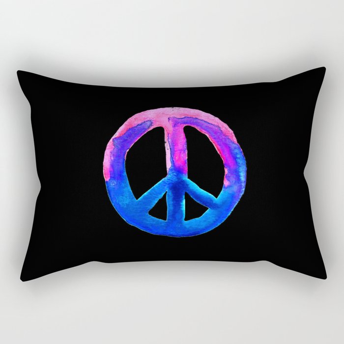 Pink Blue Watercolor Tie Dye Peace Sign Rectangular Pillow