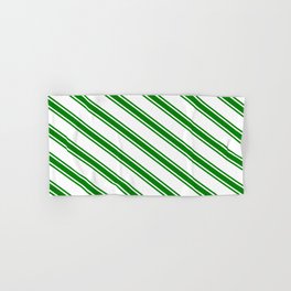[ Thumbnail: White & Green Colored Striped/Lined Pattern Hand & Bath Towel ]