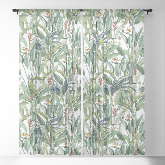 Green Tropical Jungle Sheer Curtain