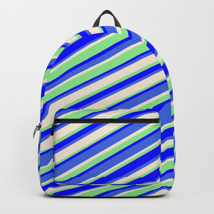 Light Green, Blue, Royal Blue & Beige Colored Striped/Lined Pattern Backpack