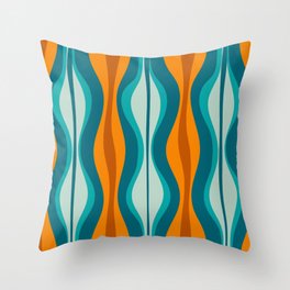 Hourglass Mid Century Modern Abstract Pattern in Turquoise, Aqua, Orange, and Rust Throw Pillow
