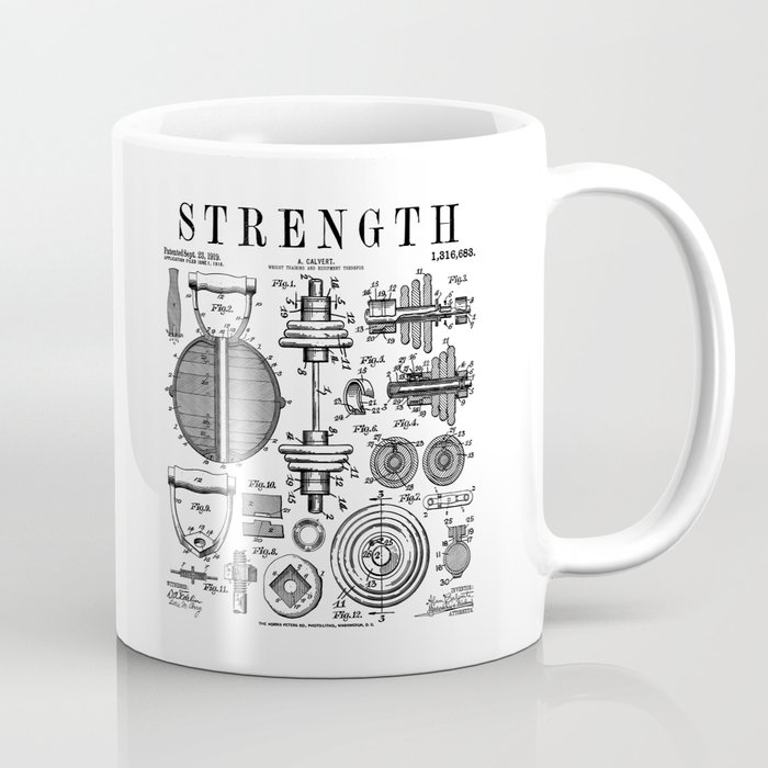 Gym Fitness Workout Dumbbell Kettlebell Vintage Patent Print Coffee Mug