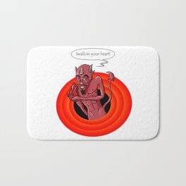 Funny & crazy demon saying "swallow your heart" Bath Mat