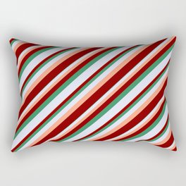 [ Thumbnail: Light Salmon, Maroon, Sea Green & Lavender Colored Lined/Striped Pattern Rectangular Pillow ]