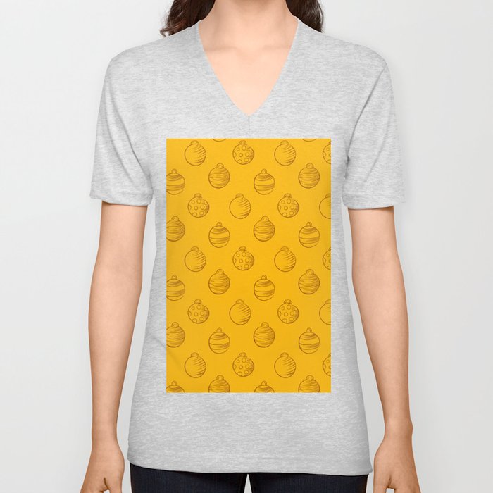 Christmas Pattern Yellow Retro Bauble V Neck T Shirt