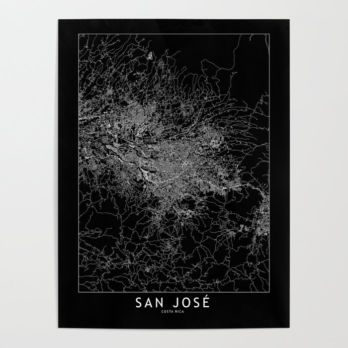 San Jose, Costa Rica Black Map Poster
