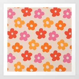 Retro 60s 70s Flowers Pattern #pattern #vintage Art Print