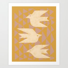 Doves In Flight (Yellow) Art Print