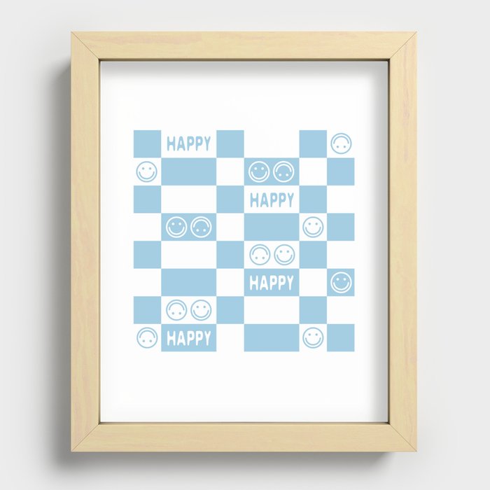 HAPPY Checkerboard 2.0 (Morning Sky Light Blue Color) Recessed Framed Print