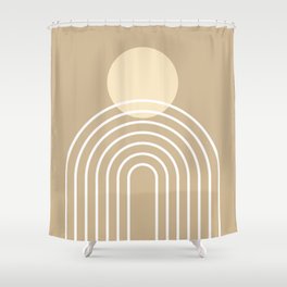 Mid Century Modern Geometric 45 in Beige (Rainbow Sun Abstraction) Shower Curtain